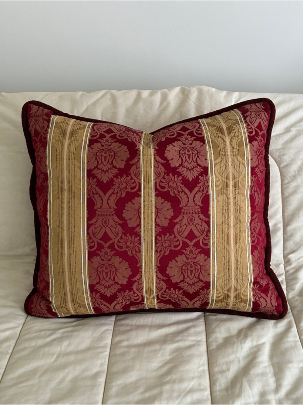 Red and Gold Jacquard Damask Accent Pillow 22” x 25”